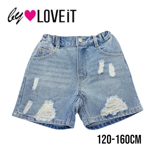 【2023春夏新作】by LOVEiT ダメージデニムハーフパンツ バイラビット NO.7832170（ 子供服 女の子 キッズ トドラー ジュニア ボトムス ハーフ パンツ ダメージ加工 デニム オシャレ カジュアル 流行 お出掛け 着回し 学校 可愛い サックス ブルー 春 夏 秋 ）のサムネイル