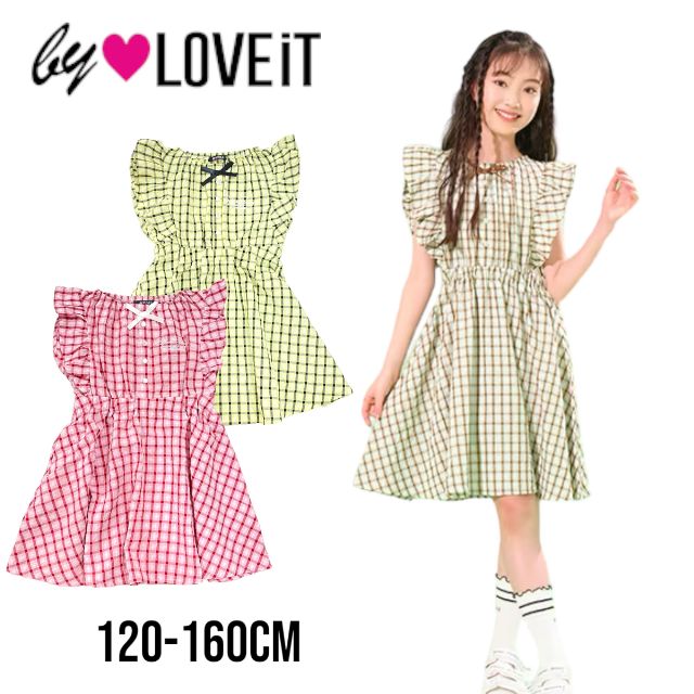 【2023春夏新作】by LOVEiT チェックフレアーギャザーワンピース 7832324（ 子供服 女の子 キッズ トドラージュニア バイラビット 夏服 ノースリーブ ワンピース チェック柄 カジュアル ナチュラル ガーリー フリル リボン 可愛い ピンク ライム 春 夏 )のサムネイル
