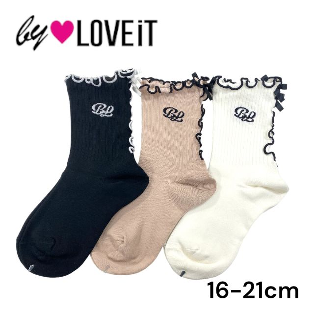 by LOVEiT リボンメロウソックス No.7832413（ 子供服 女の子 キッズ トドラー ジュニア 可愛い バイラビット ナルミヤインターナショナル 靴下 クルー メロウ ソックス お洒落 リボン カジュアル ガーリー オフホワイト ベージュ クロ 春 夏 秋 冬 ）のサムネイル