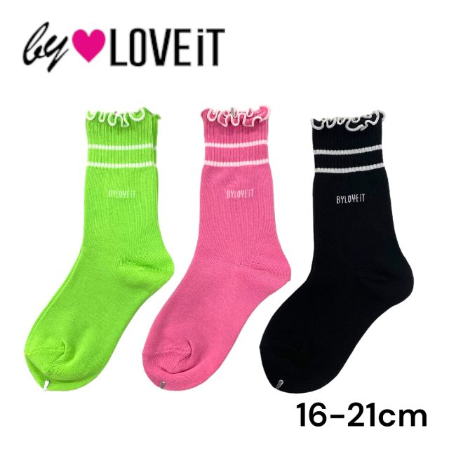 【2023春夏新作】by LOVEiT メロウラインソックス 7832415（ 子供服 女の子 キッズ トドラー ジュニア 可愛い バイラビット ナルミヤインターナショナル 靴下 クルー メロウ ソックス ライン ロゴ お洒落 お出掛け カジュアル ガーリー ピンク ライム クロ 春 夏 秋 冬 ）のサムネイル