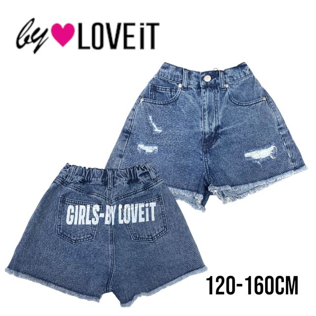 【2024春夏新作】by LOVEiT バックロゴダメージデニムショートパンツ No.7841103（ 子供服 女の子 キッズ トドラー ジュニア バイラビット ボトムス ショートパンツ SP デニム パンツ ダメージ カジュアル ストリート 可愛い お洒落 流行 ブルー 春 夏 秋 ）のサムネイル