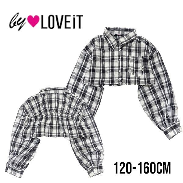 by LOVEiT バックヨークドロストシャツ No.7841246（ 子供服 女の子 キッズ トドラー ジュニア バイラビット トップス 長袖 シャツ ショート丈 羽織 上着 おしゃれ 可愛い カジュアル お出掛け 着回し チェック 柄 クロ 春 秋 ）