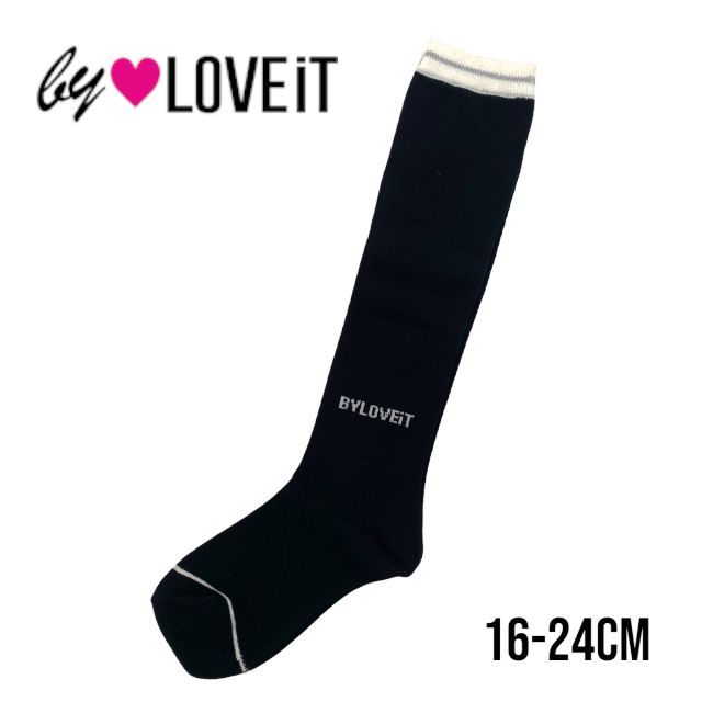by LOVEiT ロゴニーハイソックス No.7841416（ 子供服 女の子 キッズ トドラー ジュニア バイラビット 靴下 ニーハイ ハイ ソックス 膝上 カジュアル シンプル フォーマル おしゃれ 可愛い ロゴ ライン クロ ブラック 春 秋 冬 ）