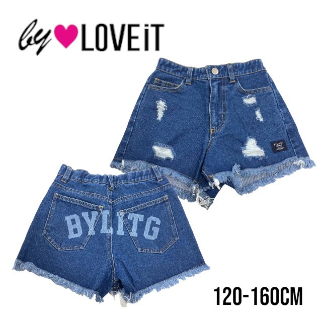 【2024春夏新作】by LOVEiT バックプリントフリンジデニムショートパンツ No.7842105（ 子供服 女の子 キッズ トドラー ジュニア バイラビット ボトムス ショートパンツ SP デニム パンツ ダメージ カジュアル ストリート 可愛い お洒落 流行 サックス 春 夏 秋 ）のサムネイル