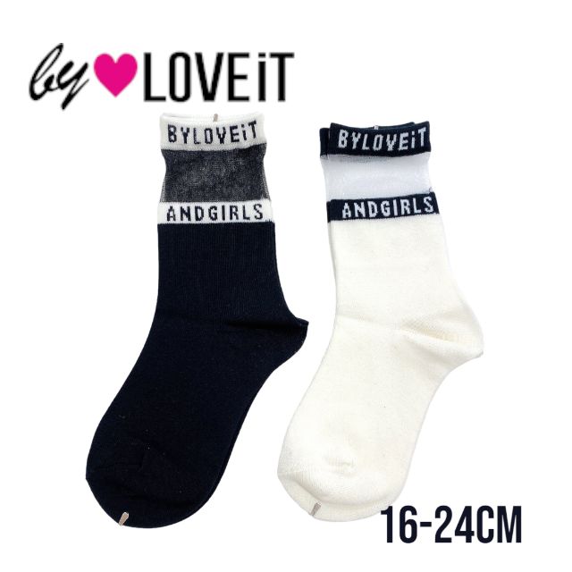 by LOVEiT ロゴシアーソックス No.7842410（ 子供服 女の子 キッズ トドラー ジュニア バイラビット 靴下 シアー ソックス ロゴ 透け感 可愛い カジュアル シンプル お洒落 流行 人気 オフホワイト クロ オールシーズン ）のサムネイル