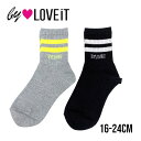 by LOVEiT ラインクルーソックス No.7842419（ 子供服 女の子 キッズ トドラー ジュニア バイラビット 靴下 クルー ソックス ライン ロゴ 可愛い 定番 人気 通学 カジュアル シンプル ストリート クロ グレー オールシーズン ）