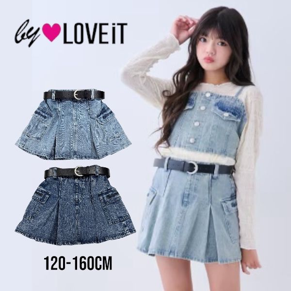 【2025春夏新作】by LOVEiT ベルト付きカーゴスカパン NO.7851104（ バイラビット 子供服 女の子 キッズ トドラー ジュニア ボトムス スカート スカパン ショート パンツ デニム ポケット カジュアル 人気 流行 お洒落 可愛い 春 夏 秋 冬 )のサムネイル
