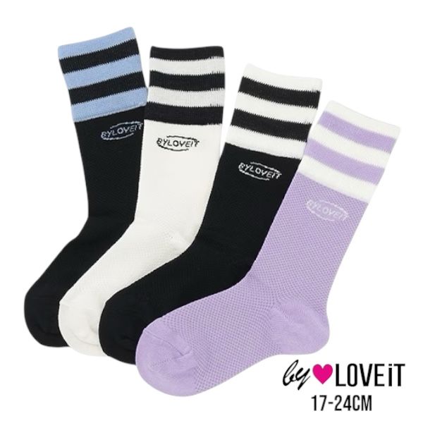 by LOVEiT メッシュラインクルーソックス No.7852434（ 子供服 女の子 キッズ トドラー ジュニア バイラビット 靴下 クルー ソックス メッシュ ライン ロゴ 可愛い 人気 通学 カジュアル シンプル ストリート オールシーズン ）のサムネイル