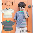 b-ROOM 【前後どちらでも着れる／型崩れしないやわらかコットン】ボーダーラウンドヘムビッグTシャツ ビールーム No.9832203（ 子供服 男の子 トドラー キッズ ジュニア トップス 半袖 Tシャツ 半T ボーダー アイボリー チャコール 春 夏 プチプラ ）