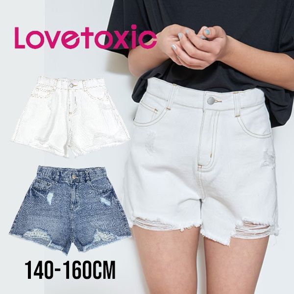 【2024春夏新作】LOVETOXIC【LTXC】ダメージショートパンツ No. 8341128 ( ラブトキシック 子供服 女の子 キッズ ジュニア ボトムス ショート パンツ デニム ダメージ加工 可愛い カジュアル お出掛け オシャレ オフホワイト Lブルー グレー 春 夏 秋 ）