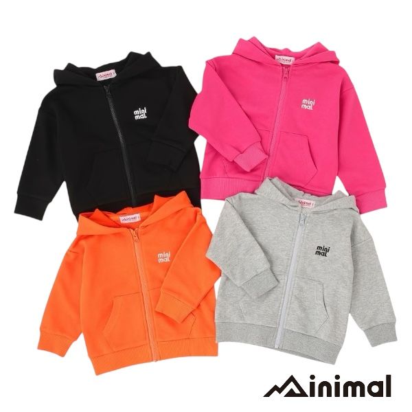 【2025秋冬新作】minimal 裏毛ZIPパーカー No.4353203（ ミニマル 子供服 男の子 女の子 キッズ トドラー ジュニア トップス 長袖 パーカー 羽織 上着 ワンポイント ロゴ カジュアル シンプル 着回し 通学 無地 カッコイイ オシャレ 流行 人気 秋 冬 ）