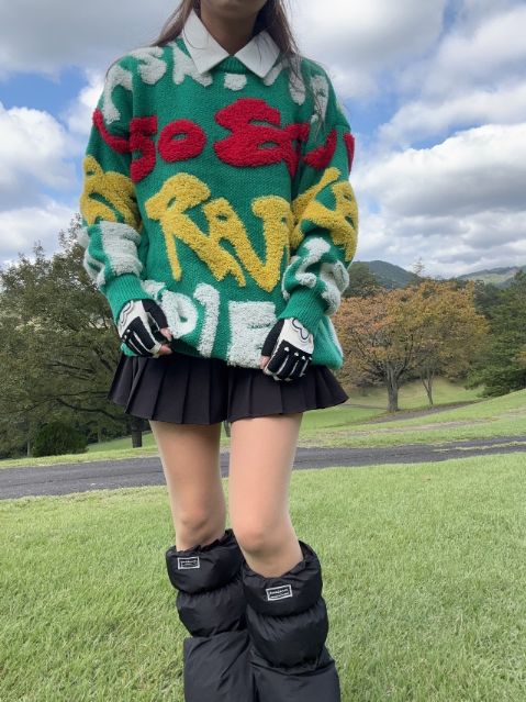 もころごオーバーニット K250907-01 韓国ゴルフウェア ゴルフウェア レディース セーター 派手 トップス カジュアル トレーナー 薄手 秋冬 安い プチプラ 柄 大きいサイズ ゴルフ女子 可愛い お洒落 韓国ブランド プティオール