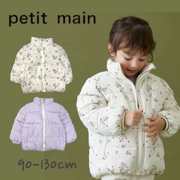 【2023秋冬新作】Petit main【撥水加工/GOODPRICE】中綿ジャケット プティマイン No.9533308（ 子供服 キッズ トドラー 女の子 トップス アウター 羽織 上着 ジップアップ 中綿 通学 着回し お出掛け 防寒対策 カジュアル 花柄 ラベンダー アイボリー 秋 冬 ）のサムネイル