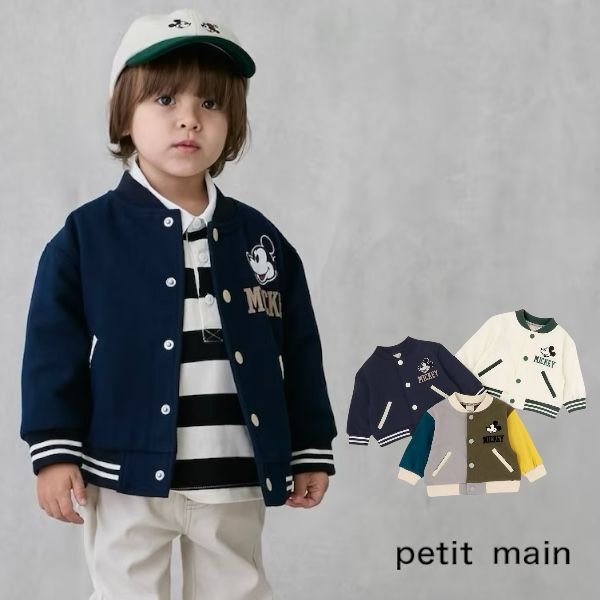 【2025秋冬新作】Petit main【Disney】スタジャン No.9553307 ( プティマイン 子供服 男の子 ベビー キッズ トドラー トップス ブルゾン 羽織 アウター 上着 ジャンバー ミッキー コラボ 長袖 お出掛け お洒落 可愛い カジュアル 人気 秋 冬 ）のサムネイル