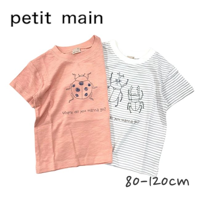 【アウトレット】Petit main ステッチ昆虫半袖Tシャツ プティマイン No.9532215 子供服 男の子 ベビー キッズ トップス 半袖 Tシャツ 昆虫 てんとう虫 カブト虫 出産祝い 可愛い ナチュラル カ…