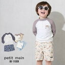 【2025春夏セール】Petit main【SWIM】BOYSアソートセットアップ水着 No.9552601( プティマイン 子供服 男の子 ベビー キッズ トップス 水着 長袖 ラッシュガード ハーフジップ ボトムス ショートパンツ 総柄 SETUP 海水浴 プール 紫外線対策 着回し 可愛い 人気 夏 )