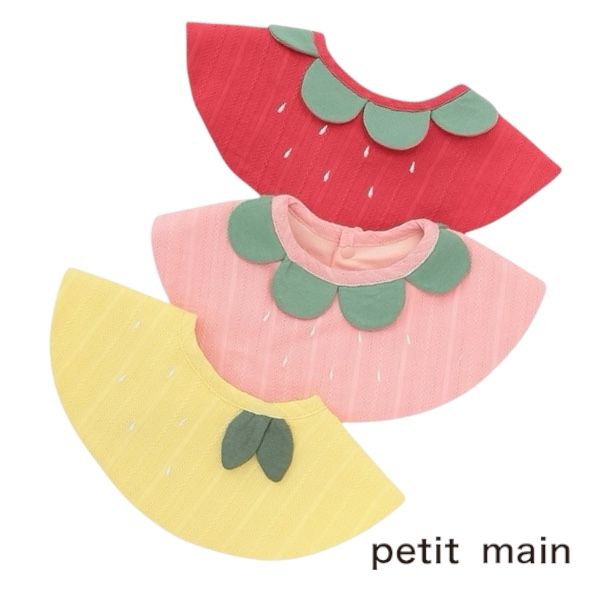【2025春夏新作】Petit main【防水】フルーツスタイ No.9651576 ( プティマイン 子供服 女の子 ベビー 赤ちゃん 出産祝い 新生児 プレゼント ギフト 小物 涎掛け スタイ イチゴ レモン 可愛い カジュアル オシャレ 人気 オールシーズン )のサムネイル