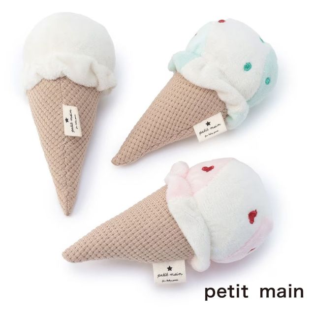 Petit main アイスラトル No.9562572（ プティマイン 子供服 ベビー 赤ちゃん 新生児 ラトル アイスクリーム 出産祝い プレゼント ギフト 出産準備 誕生日 おもちゃ 玩具 ぬいぐるみ 鈴の音 オールシーズ ）