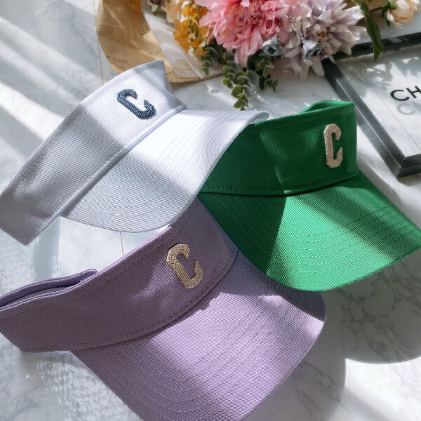 ゴルフウェア レディース C カラーサンバイザー C2210-03 韓国ゴルフウェア 安い プチプラ 白 ホワイト グリーン 緑 紫 ゴルフ女子 可愛い 韓国ブランド 帽子 小物 プティオール