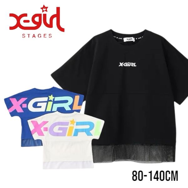 【2025春夏新作】X-girl stages カラフルロゴ切替半袖Tシャツ No.9251212 