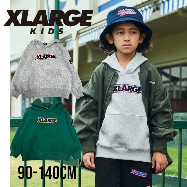 【2023秋冬セール】X-LARGE KIDS xlarge ツートーンロゴパーカー No.9433216 エクストララージキッズ（ 子供服 男の子 ベビー キッズ トドラー ジュニア エックスラージ トップス 長袖 パーカー フーディー ロゴ カジュアル ストリート グレー グリーン 春 秋 冬 ）