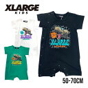 【アウトレット】X-LARGE KIDS xlarge 恐竜モチーフカバーオール No.9432506 エクストララージキッズ（ 子供服 男の子 ベビー エックスラージ 半袖 ロンパース 赤ちゃん 新生児 プレゼント ギフト 出産祝い 恐竜 ロゴ プリント シロ クロ グリーン 春 夏 ）