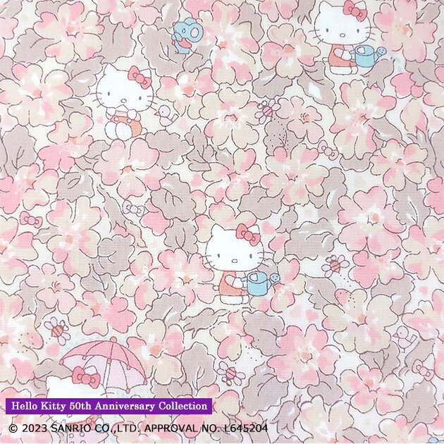 リバティプリント【タナローン/Hello Kitty 50th Anniversary Collection別注】プリムローズメドゥ（くすみピンク J24F）Primrose Meadow dc33493-j24f