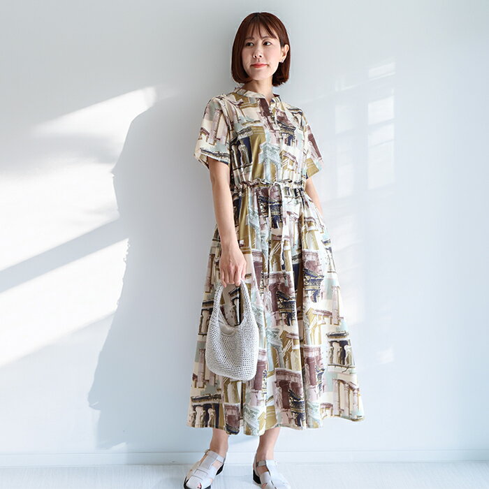 樂天商城 - リバティ 半袖ワンピ　スキッパーOP　＜オデッセイ＞　リゾートワンピ　CLIOシリーズ　楽　ゆったり　着やせ　リバティプリント