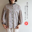 リバティ ブラウス ぽわんと袖ブラウス <チャイブ>シャツブラウス バルーン袖 ゆったり 楽ブラウス リバティプリント フリー 日本製