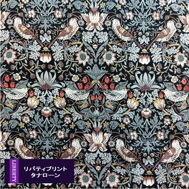 リバティプリント【タナローン/別注】ストロベリーシーフ（クラシカルレッド J22J）StrawberryThief　3635061-j22j　チビチビキッチン別注生地のサムネイル