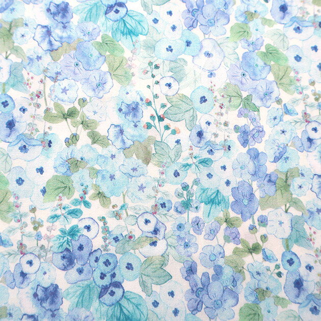 リバティプリント【タナローン/別注】ホリーホックス（ブルーシャワー J24G）Hollyhocks　363j6804-j24g　チビチビキッチン別注生地
