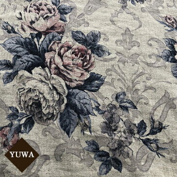 リネン ダマスク+大人の薔薇柄 YUWA【リネン生地】有輪商店 エンジェルソフト加工「yuwa131」(10cm単位)
