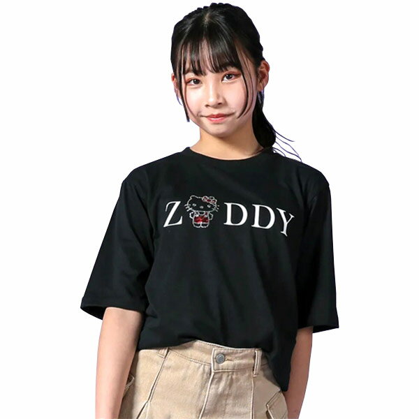 ZIDDY ジディー 半袖Tシャツ (ブラック) ラインストーンキティちゃん 1235-63134 130～160cm 