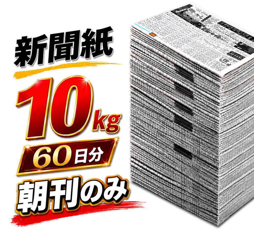 【朝刊のみ 新聞紙 10kg】60日分 完全未使用予備紙使用 チラシなし ペット用 トイレシート 引越し 梱包資材 緩衝材 包装材 掃除用品 アウトドア 受け紙