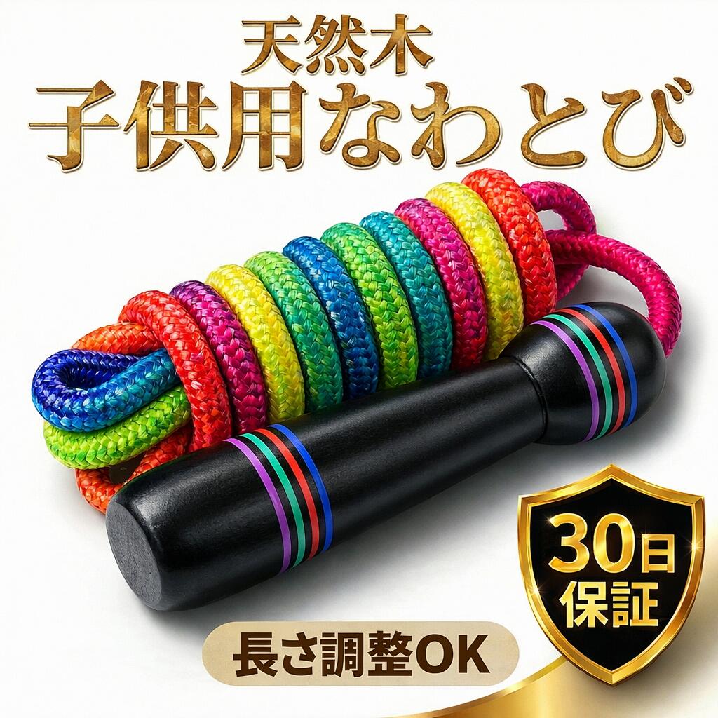 子供用 縄跳び 幼児 小学生用 天然木グリップ 長さ調整可 軽量 運動会 トレーニング用【メーカー30日保証付き】