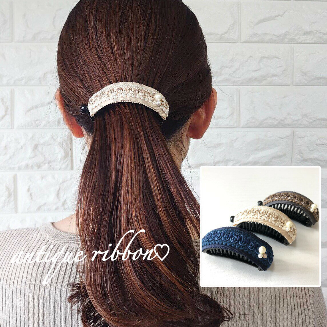 アンティーク バレッタ バナナクリップ【antique ribbon】ヘアアクセサリー ヘアクリップ クリスマス　プレゼント リボン 花 バレッタ バナナクリップアーチ型 大きめ 小さめ しっかり シンプル 黒 高級 スカーフ 可愛い おしゃれ バナナクリップアーチ型 パーティー 左利き