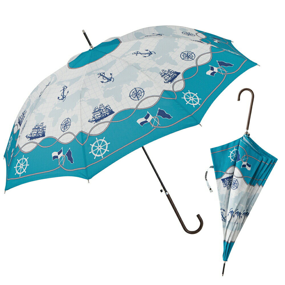 【最短日選択は365日出荷】【雨の日も気分があがるマリンが可愛い耐風傘】傘 長傘 耐風仕様 FRP骨 マリンスカーフ スリムジャンプ傘 親骨60cm ネイビー グリーン レディース 女性 17490 宮嶋 2000円ポッキリ 送料無料2000円以下プレゼント 傘専門店