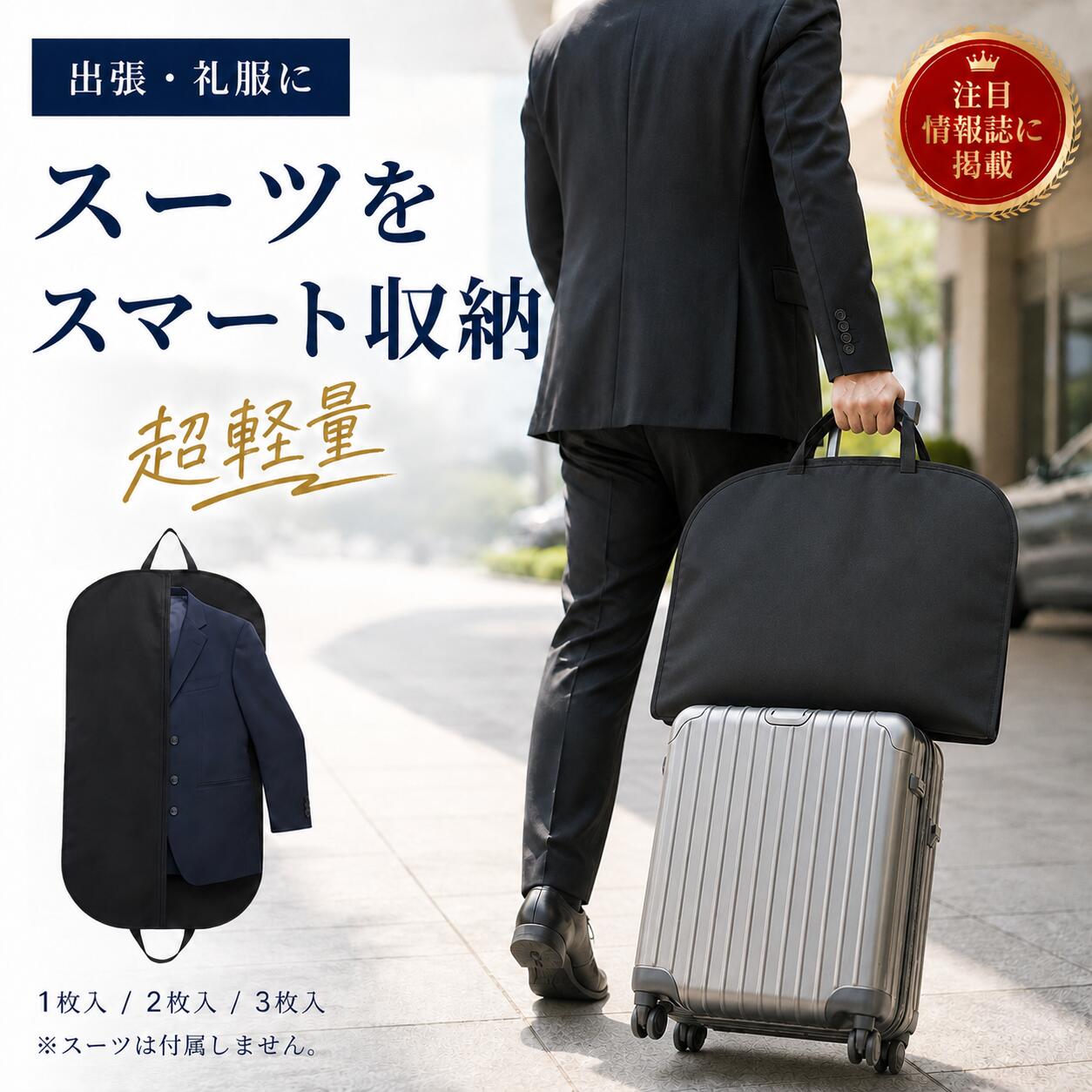 Rakuten - ガーメントバッグ スーツカバー メンズ レディース 折りたたみ 超軽量 100g 持ち運び 出張 スーツ シワ防止 コートカバー 持ち手付き 衣類カバー 洋服カバー ビジネス 冠婚葬祭 Chicer