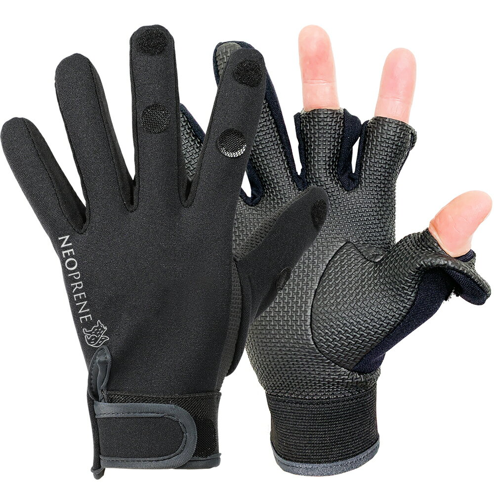 0422 フィッシンググローブ ブラック あす楽 送料無料 指ぬき手袋 釣り 自転車 バイク 配達 スマホ ネオワークギア ネオプレーン グローブのサムネイル