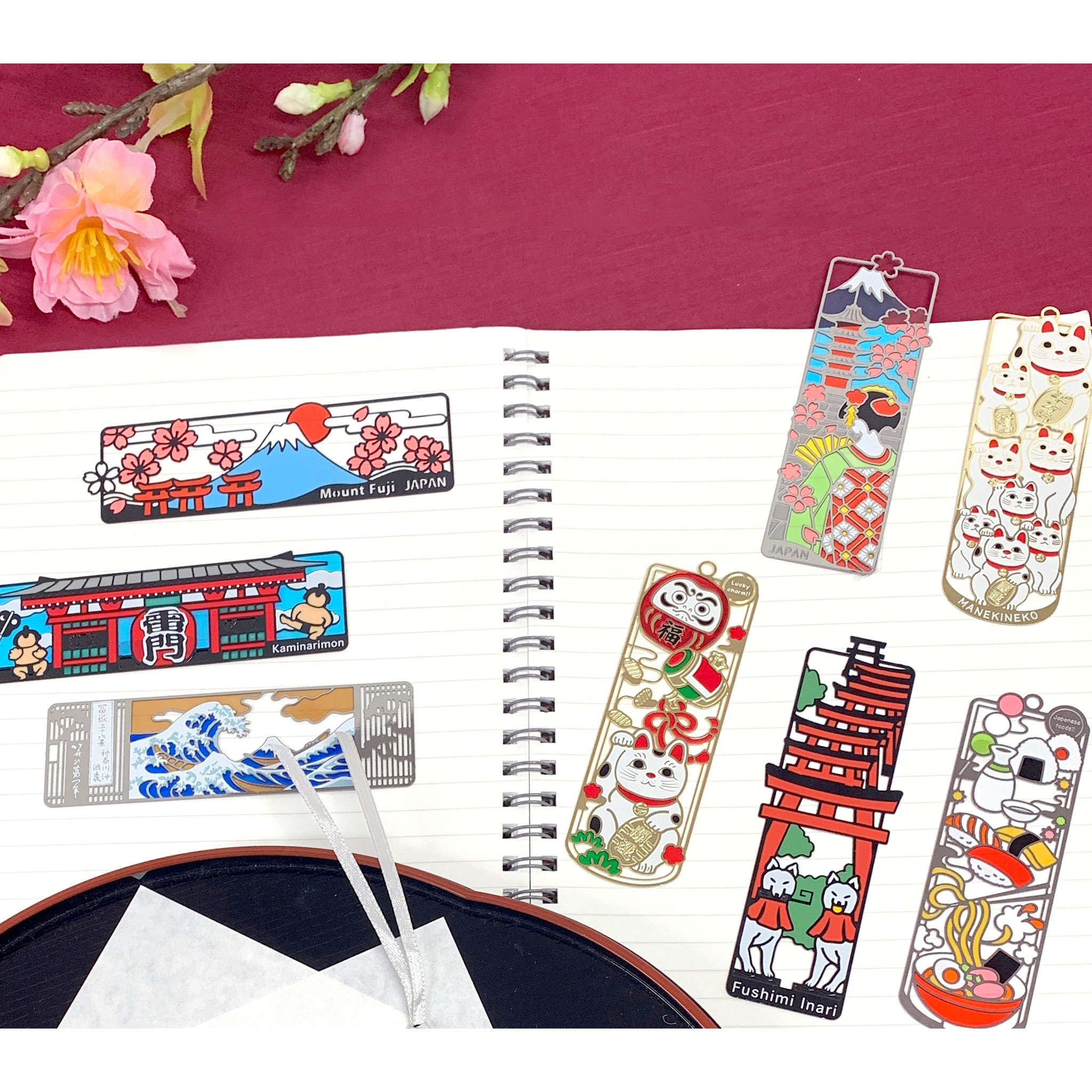 ステンドグラス 風 マグネット ブックマーカー 【 JAPAN 】( 舞妓 と 富士 / 鳥居 / 招き猫 / 縁起物 づくし / 食べ物 づくし / 葛飾北斎...