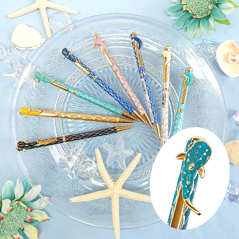 キラキラ ボールペン 海 ジンベエザメ (ブルー / ライトブルー ) ツイスト 音がしない ラインストーン ..