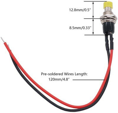 12個 7mm 1A 250V AC 配線済みミニ瞬間プッシュボタン 2ピンSPST ON OFF 6色 赤 黄 青 緑 黒 白 ノーマルオープン回路の制御に使用 3