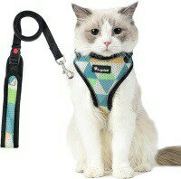 猫 猫用 ハーネス 胴輪 猫具 ねこ ネコ 子猫 子犬 小型犬 散歩 お出かけ 抜けない ベスト ソフト胸あて 軽量 頭を通さずマジックテープで装着 サイズ調節可 夜反射 通気メッシュ XSサイズ 三角柄
