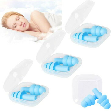 睡眠用耳栓 安眠 防音 遮音値32dB めざまし いびき シリコン 飛行機 仕事 勉強 水洗い可能 繰り返し使用可能 コンパクト ブルー 青 4セット 8個