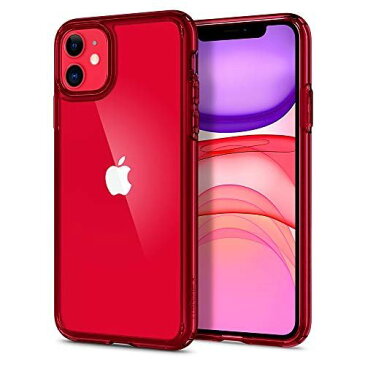 iPhone 11 ケース 6.1インチ 対応 高透明 クリアカバー 米軍MIL規格取得 耐衝撃 カメラ保護 衝撃吸収 全面 PC TPU 二層構造 Qi充電 ワイヤレス充電 アイフォン11ケース シュピゲン ウルトラ・ハイブリッド ACS00405 (レッド・クリスタル)
