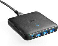 急速充電器 Anker PowerPort Atom III Slim (Four Ports)（PD 充電器 65W 4ポート USB-C PowerIQ3.0搭載 PD対応 GaN(窒素ガリウム) iPhone iPad iPod 各種 MacBook Air その他USB-C機器対応 ブラック