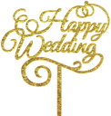 【ポイント10倍_お買い物マラソン】ケーキトッパー 結婚式 ウェディング 飾り付け ウェディングケーキ デコレーション HAPPY WEDDING グリッターゴールド