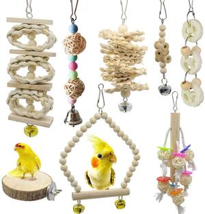 【P5倍_10/8迄】バードトイ 鳥おもちゃ オウムブランコ 鳥グッズ 鳥の遊び場 吊下げタイプ玩具 セキセイインコおもちゃ 噛む玩具 原木 　8点セット