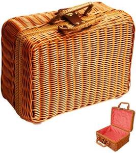 ピクニック バスケット 遠足 旅行 お花見 行楽 かごバッグ 蓋付き 布張り 収納 カントリー風 (22*16*10cm)