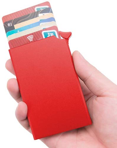 クレジットカードケース スキミング防止 磁気防止 スライド式 スリム アルミニウム　赤